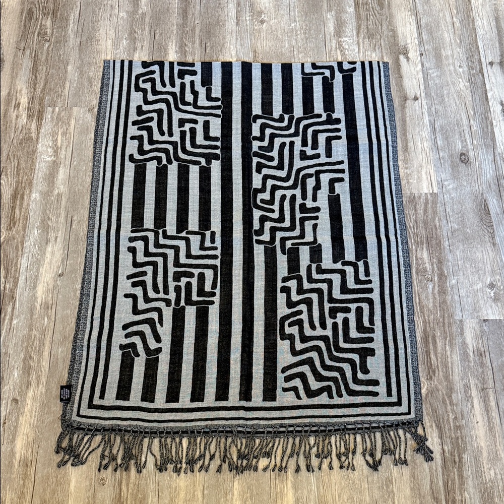 Tolani Black and Gray Striped Scarf